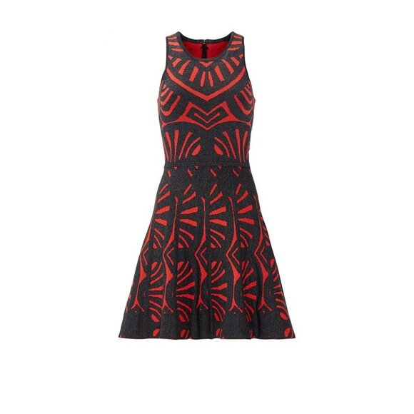 Parker Red and Black Tribal Sleeveless Fit & Flare Clarence Dress  XS - Picture 16 of 16